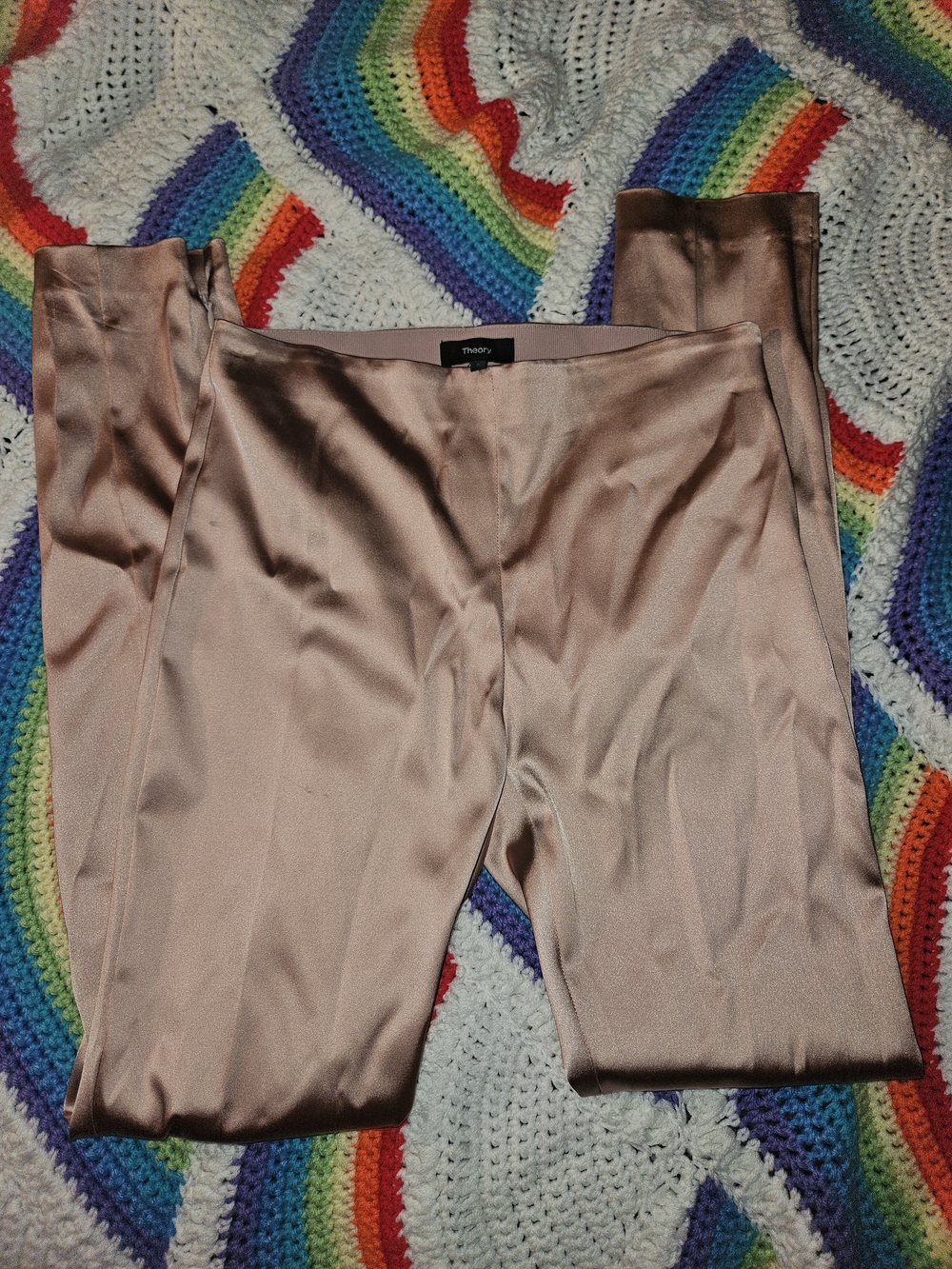Theory Skinny Legging in Stretch Satin Blush Pink Zipper Ankles - Picture 6 of 7